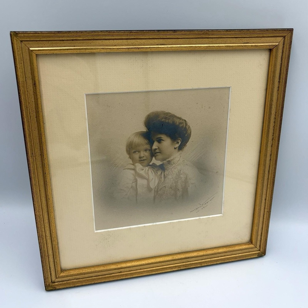 Mother and Child Gold Framed Photograph Matted 9" x 9" Signed Wharton & Tyree 08